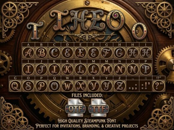 Theo: A Steampunk Display Font for Handmade Creators